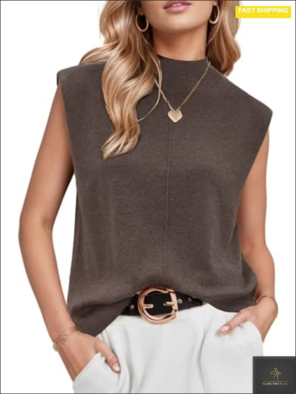 Women's Wool Blend Mock Neck Sleeveless Sweater Vest Business Casual